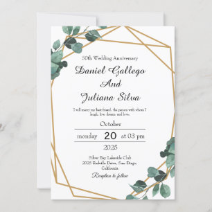 Convites Aniversário de Casamento Verde Esmeralda Vibrante 