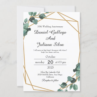 Convites Aniversário de Casamento Verde Esmeralda Vibrante