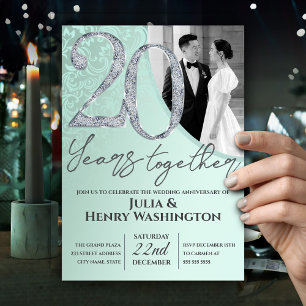 Convites Aniversário de Casamento Verde Menta e Prata