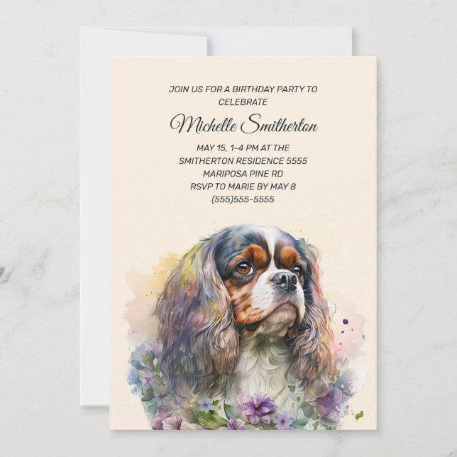 Convites Aniversário de Cavalier King Charles Spaniel (Frente)