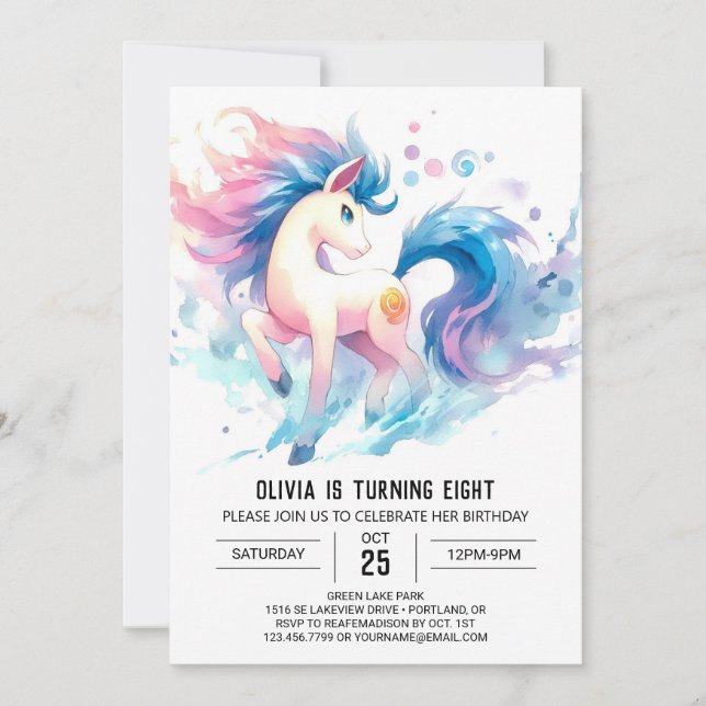 Convites Aniversário de Cavalo Imprimível com Aquarela (Frente)