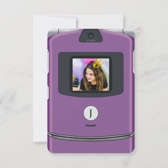 Convites Aniversário de Celular Flip Roxo dos Anos 2000 (Frente)
