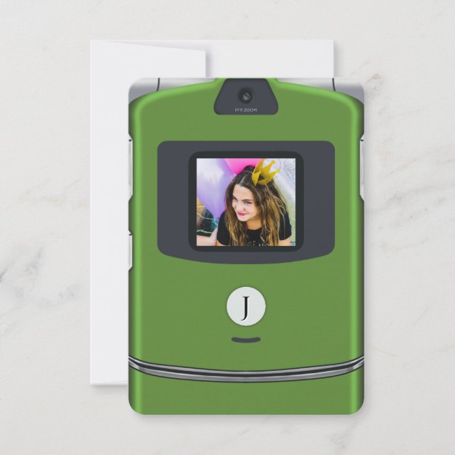 Convites Aniversário de Celular Flip Verde dos Anos 2000 (Frente)