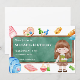 Convites Aniversário de chalkboard de uma menina de escola 