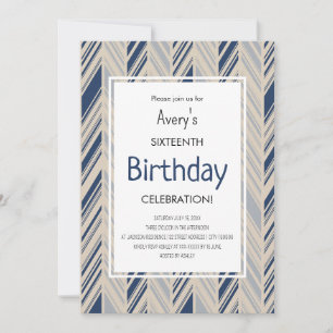 Convites Aniversário de Chevron Azul Simples