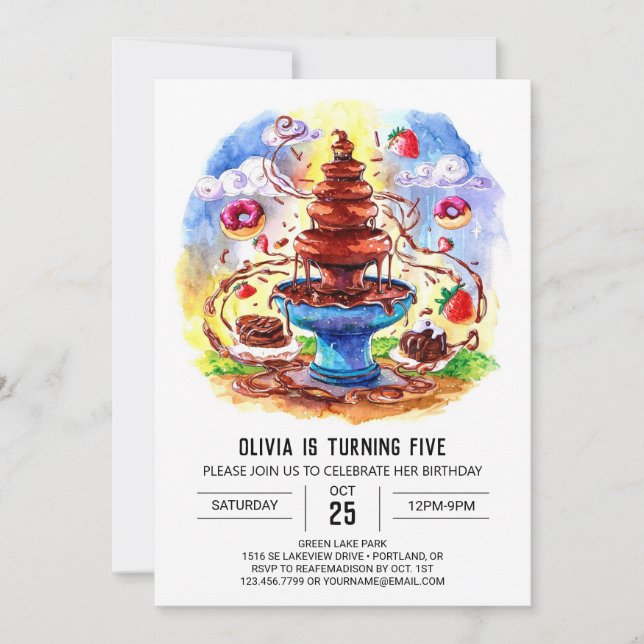 Convites Aniversário de Chocolate Aquarela Encantado (Frente)