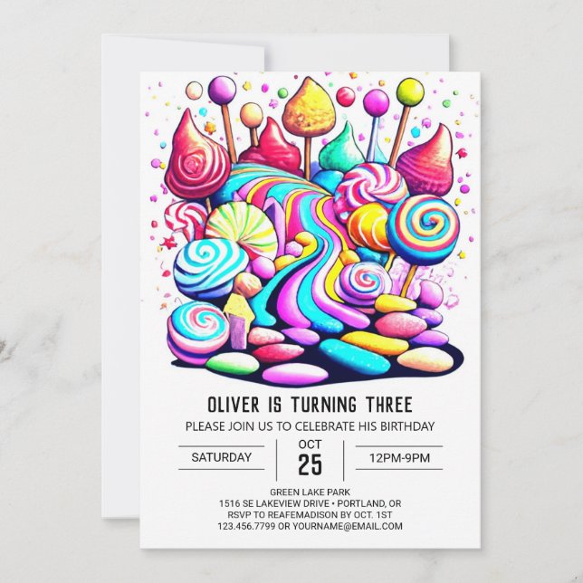 Convites Aniversário de chocolate doce e pastel (Frente)