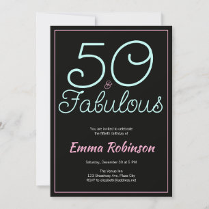 Convites Aniversário de Cinquenta Anos "50 e Fabuloso" Azul
