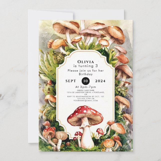 Convites Aniversário de Cogumelos Encantado Simples (Frente)