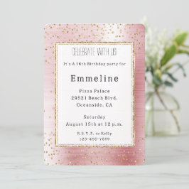 Convites Aniversário de Confetti com Gelado Rosa Dourado Br
