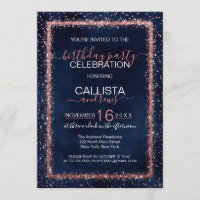 Aniversário de Confetti Dourado com Rosa Azul-mari