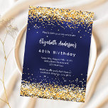 Convites aniversário de confetti dourado marinho<br><div class="desc">Um convite moderno,  na moda e glamouroso para uma festa de aniversário 40ª (ou qualquer idade). Um fundo azul marinho,  decorado com confete dourado falso. A cor azul é irregular. Personalize e adicione seu nome e detalhes da festa.</div>