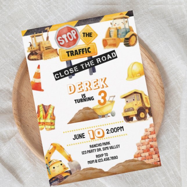 Convites Aniversário de Construção, Construção, Trator, (Criador carregado)