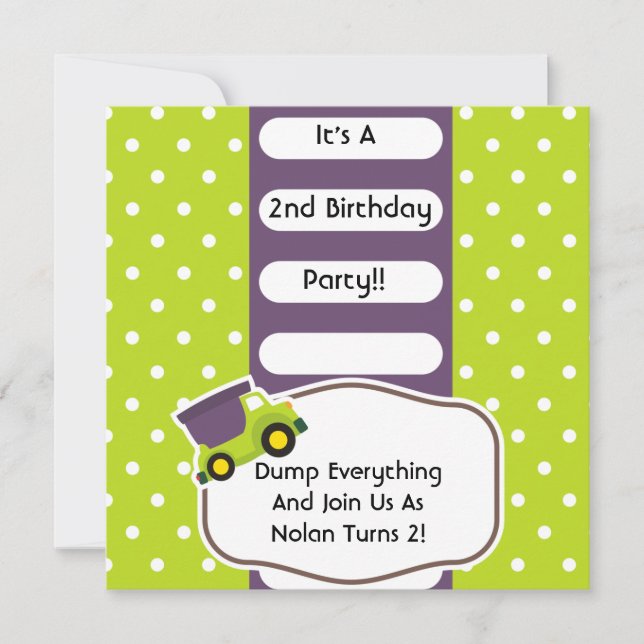 Convites Aniversário de Construção de Caminhão de Despejo P (Frente)