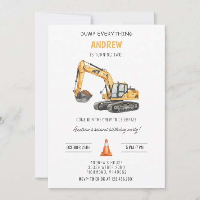 Convites Aniversário de Construção Simples Moderna Pessoal (Frente)
