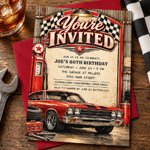 Convites Aniversário de Corrida de Carro Musculoso Clássico