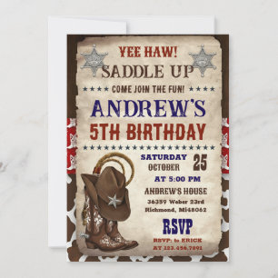 Convites Aniversário de Cowboy Country Western Pessoal