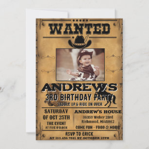Convites Aniversário de Cowboy Western Pessoal com Foto