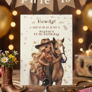 Convites Aniversário de cowgirl do oeste selvagem