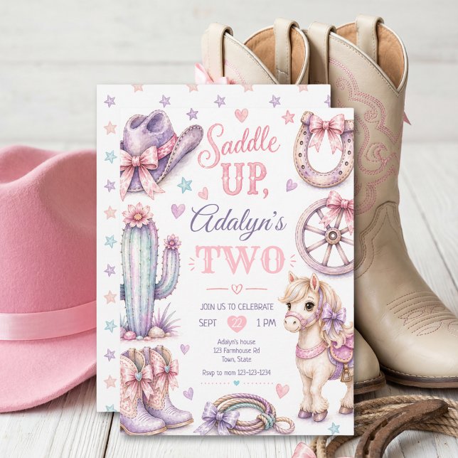 Convites Aniversário de Cowgirl Ocidental Menina Fofa Caval (Criador carregado)