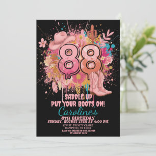 Convites Aniversário de Cowgirl Ocidental Rústica Rosa Boho