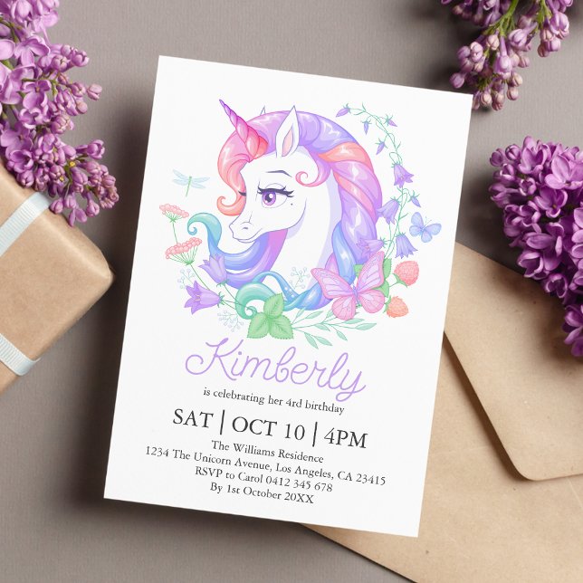Convites Aniversário de criança Bonito Unicorn All Ages (Criador carregado)