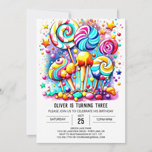 Convites Aniversário de criança Chic Candyland (Frente)