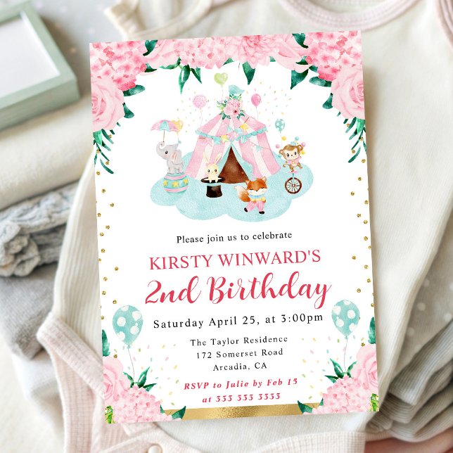 Convites Aniversário de criança De Animais Do Circo Rosa De (Criador carregado)