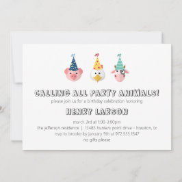 Convites Aniversário de criança de animais fazendas no conv