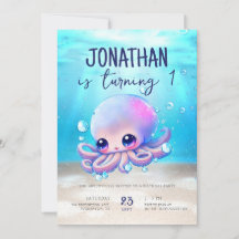 Aniversário de criança de Aquarela de Octopus de B