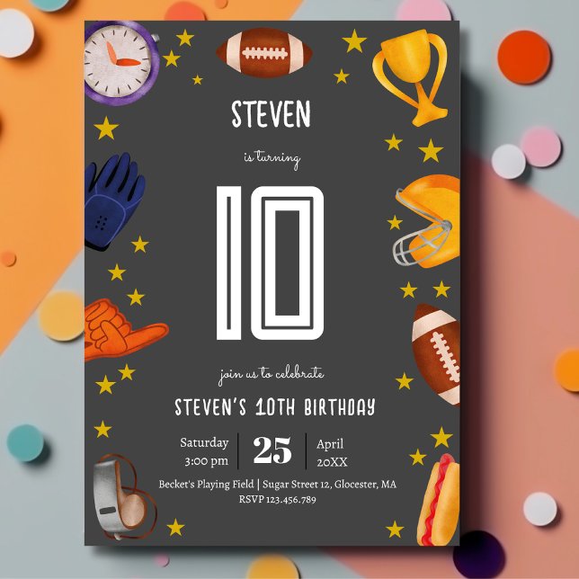 Convites Aniversário de criança de bola de futebol american (Criador carregado)