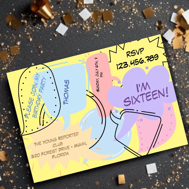 Convites aniversário de criança de bolhas de fala do Histór (Criador carregado)