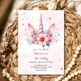 Convites Aniversário de criança de chifre de unicórnio rosa