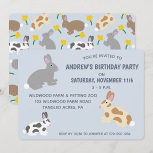 Convites Aniversário de criança de coelhos ou Páscoa azu