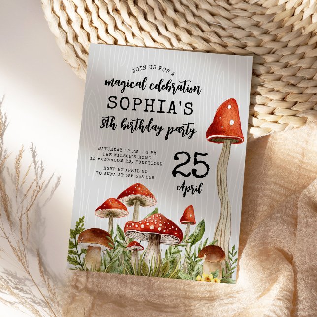 Convites Aniversário de criança de Cogumelos Woodland Encan (Criador carregado)
