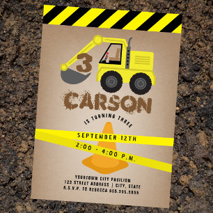 Convites Aniversário de criança de Cone de Construção de Es