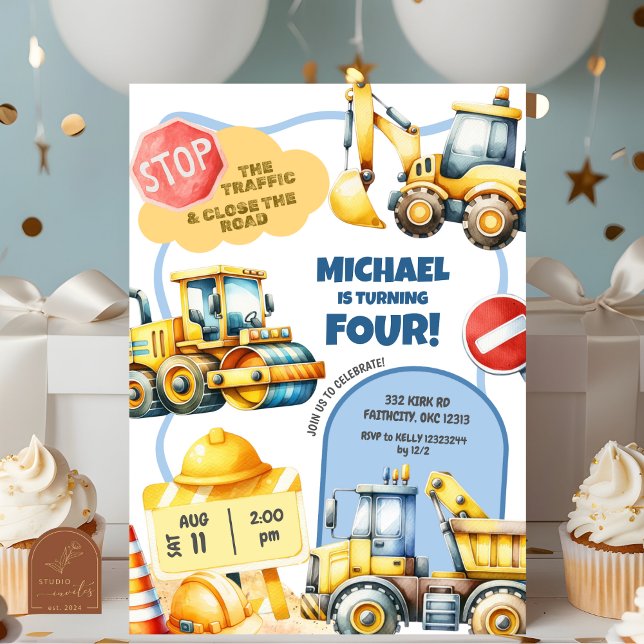 Convites Aniversário de criança de construção (Criador carregado)