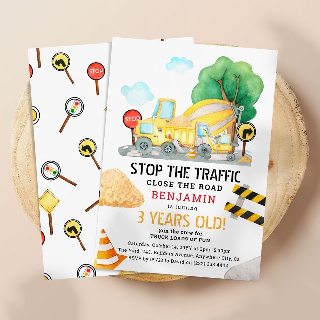 Convites Aniversário de criança de Construção de Aquarela Q (Criador carregado)