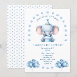 Convites Aniversário de criança de Elefante Azul