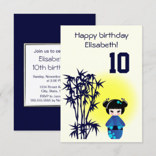 Convites aniversário de criança de garota de bambu de bon