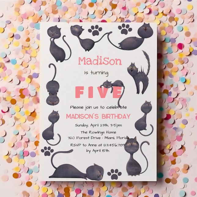 Convites Aniversário de criança de gato preto (Criador carregado)