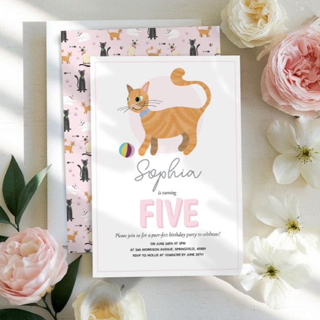 Convites Aniversário de criança de Gato Rosa-Gelado (Criador carregado)