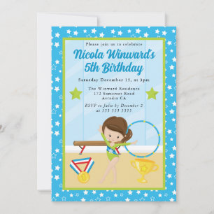 Convites Aniversário de criança de ginasta de Brunette Girl