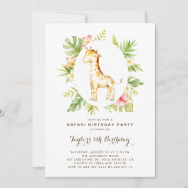 Convites Aniversário de criança de Girafa Safari Tropical W