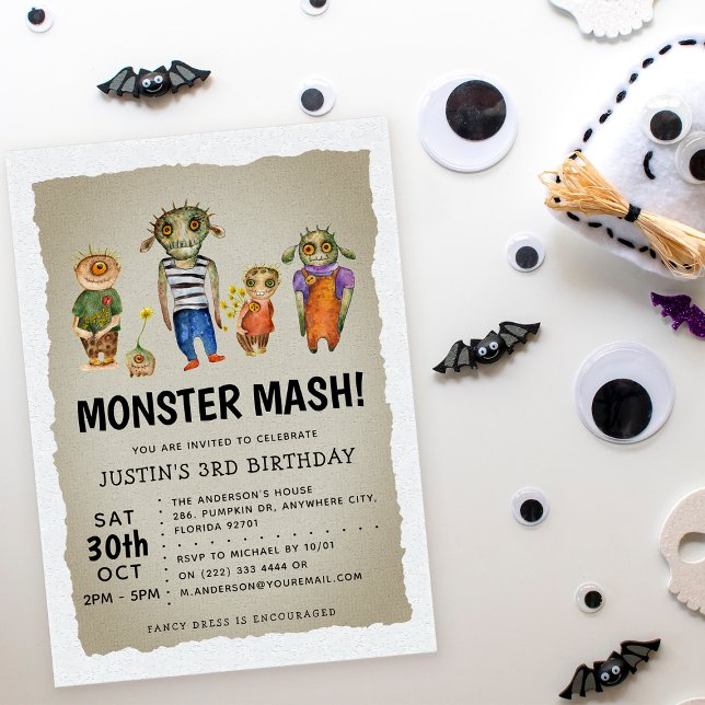 Convites Aniversário de criança de Halloween do Monster Mas (Criador carregado)