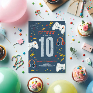 Convites Aniversário de criança de Jogo Azul Moderno para M