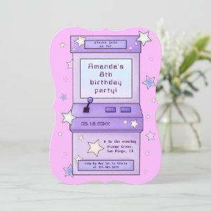 Convites Aniversário de criança de Jogo de Arcade Roxo Retr