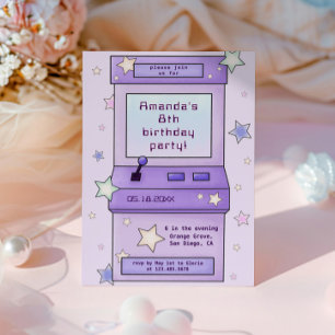 Convites Aniversário de criança de Jogo de Arcade Roxo Retr