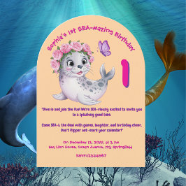 Convites Aniversário de criança de Leão de Leão de Mar Flor