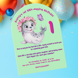 Convites Aniversário de criança de Leão de Leão de Mar Flor